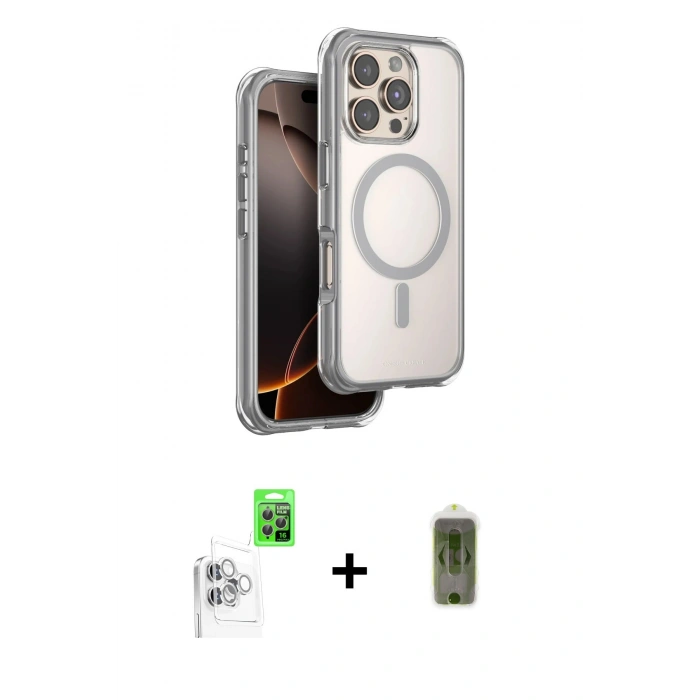 MARSİLYAN™- iPhone 16 Pro Max Kılıf Zirve Klasik Prime - Siyah Joko Magic 5D Hayalet Cam + Beyaz Raze Metal Kamera Lens