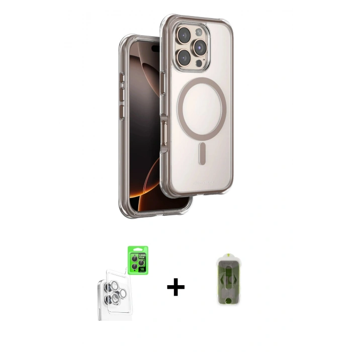 MARSİLYAN™- iPhone 16 Pro Max Kılıf Zirve Klasik Prime - Siyah Joko Magic 5D Hayalet Cam + Beyaz Raze Metal Kamera Lens