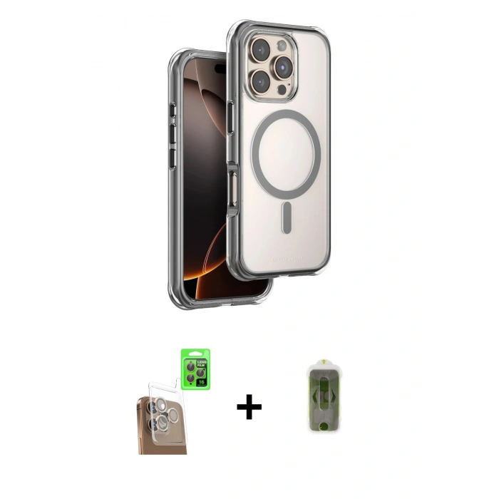 MARSİLYAN™- iPhone 16 Pro Max Kılıf Zirve Klasik Prime - Siyah Joko Magic 5D Hayalet Cam + Raze Metal Kamera Lens - CLTM