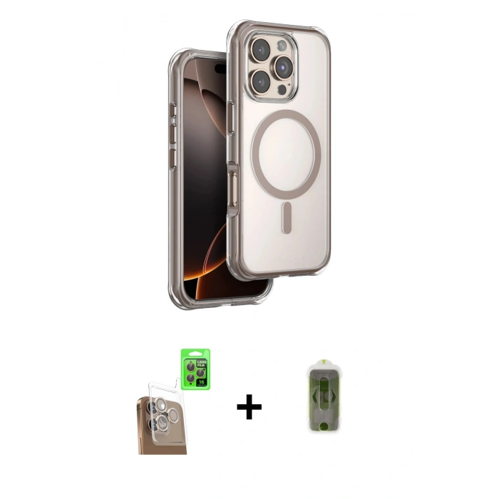 MARSİLYAN™- iPhone 16 Pro Max Kılıf Zirve Klasik Prime - Siyah Joko Magic 5D Hayalet Cam + Raze Metal Kamera Lens - CLTM
