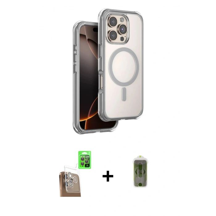 MARSİLYAN™- iPhone 16 Pro Max Kılıf Zirve Klasik Prime - Siyah Joko Magic 5D Hayalet Cam + Raze Metal Kamera Lens - CLTM