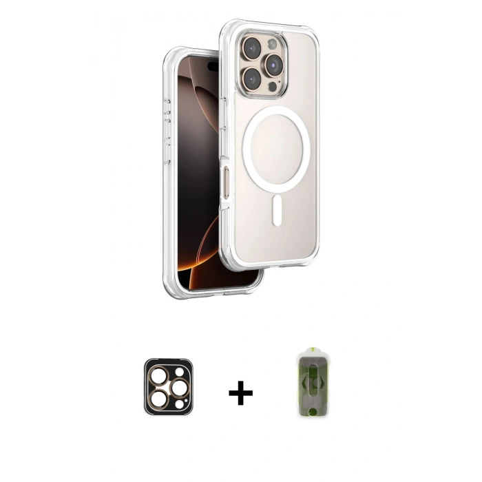 MARSİLYAN™- iPhone 16 Pro Max Kılıf Zirve Klasik Prime - Siyah Joko Magic 5D Hayalet Cam + PVD Metal Kamera Lens - GD
