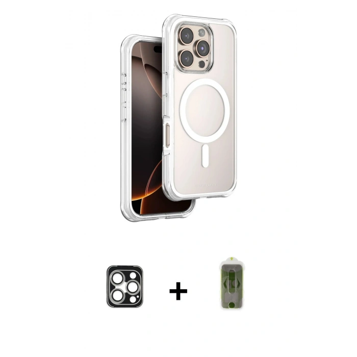 MARSİLYAN™- iPhone 16 Pro Max Kılıf Zirve Klasik Prime - Siyah Joko Magic 5D Hayalet Cam + PVD Metal Kamera Lens - GS