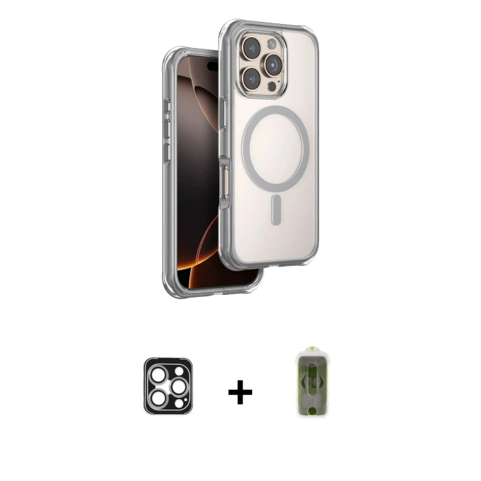 MARSİLYAN™- iPhone 16 Pro Max Kılıf Zirve Klasik Prime - Siyah Joko Magic 5D Hayalet Cam + PVD Metal Kamera Lens - GS