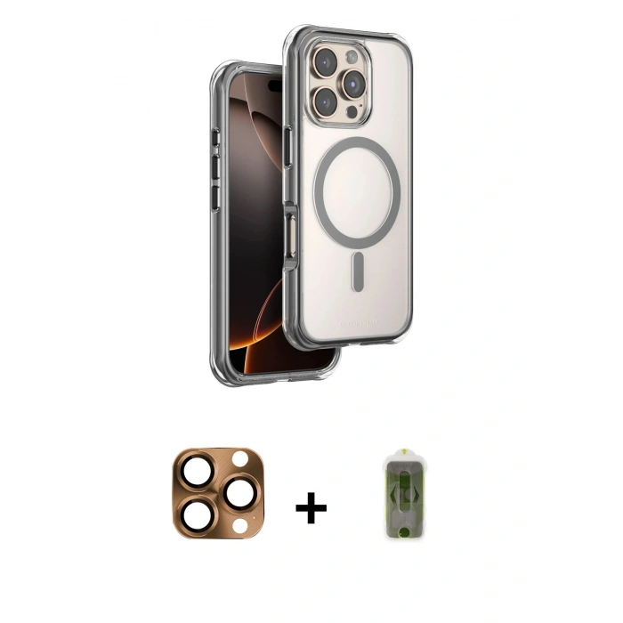MARSİLYAN™- iPhone 16 Pro Max Kılıf Zirve Klasik Prime - Siyah Joko Magic 5D Hayalet Cam + Pers Alüminyum Kamera Lens - CLTM