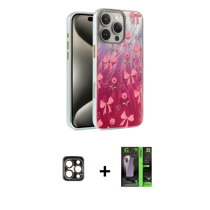 MARSİLYAN™- iPhone 16 Pro Max Kılıf Zirve Modern Prime - Şeffaf 360 Full Body Arka Koruyucu + Gold PVD Metal Kamera Lens