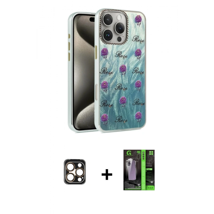 MARSİLYAN™- iPhone 16 Pro Max Kılıf Zirve Modern Prime - Şeffaf 360 Full Body Arka Koruyucu + Gold PVD Metal Kamera Lens