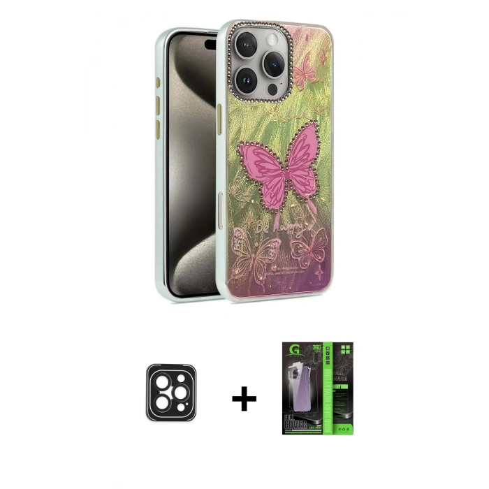 MARSİLYAN™- iPhone 16 Pro Max Kılıf Zirve Modern Prime - Şeffaf 360 Full Body Arka Koruyucu + Siyah PVD Metal Kamera Lens