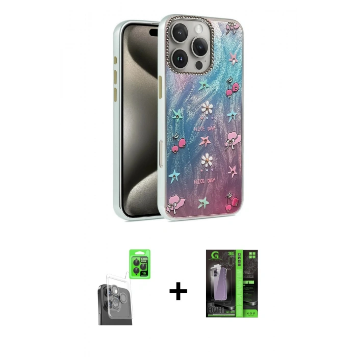 MARSİLYAN™- iPhone 16 Pro Max Kılıf Zirve Modern Prime - Şeffaf 360 Full Body Arka Koruyucu + Raze Metal Kamera Lens - SH