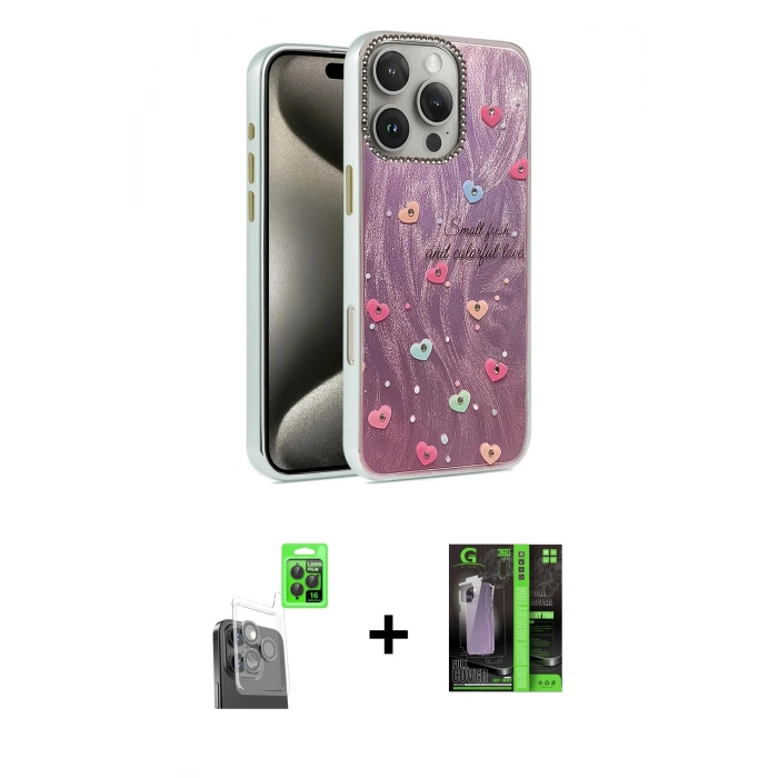 MARSİLYAN™- iPhone 16 Pro Max Kılıf Zirve Modern Prime - Şeffaf 360 Full Body Arka Koruyucu + Raze Metal Kamera Lens - SH