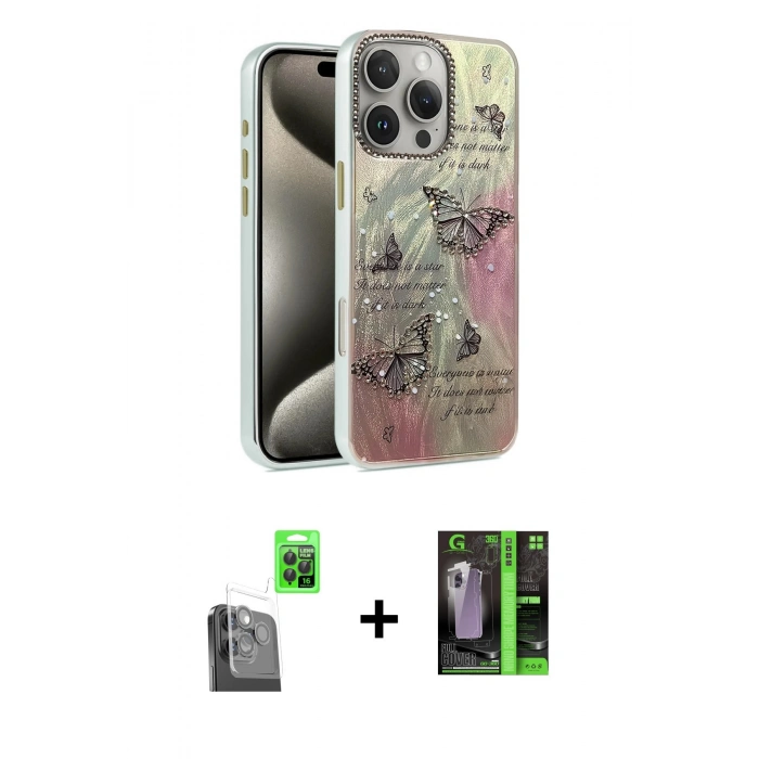 MARSİLYAN™- iPhone 16 Pro Max Kılıf Zirve Modern Prime - Şeffaf 360 Full Body Arka Koruyucu + Raze Metal Kamera Lens - SH