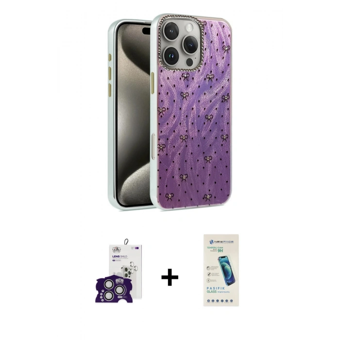 MARSİLYAN™- iPhone 16 Pro Max Kılıf Zirve Modern Prime - Şeffaf Pasifik Cam Ekran Koruyucu + Bilvis Titan Kamera Lens - GS