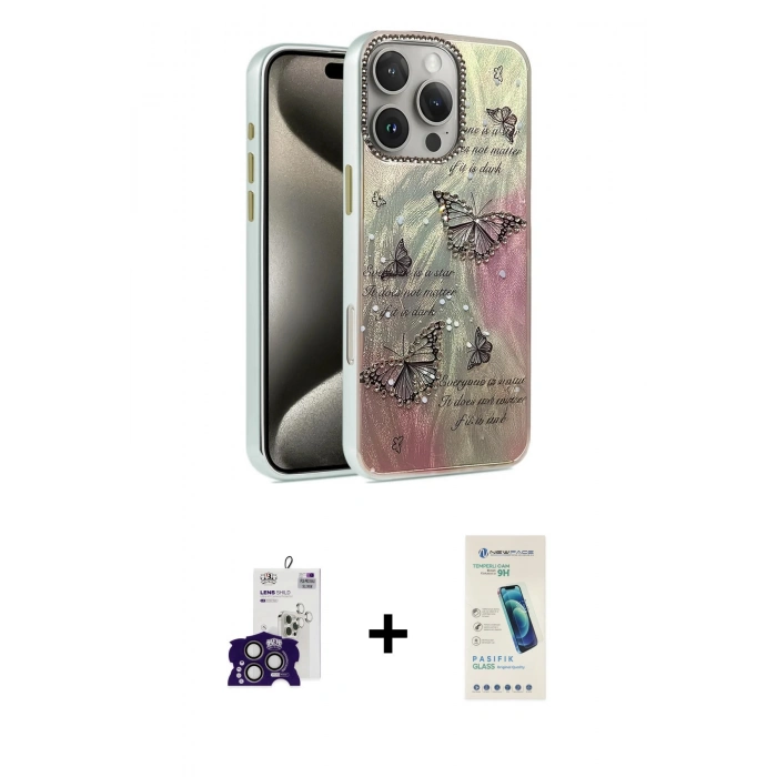 MARSİLYAN™- iPhone 16 Pro Max Kılıf Zirve Modern Prime - Şeffaf Pasifik Cam Ekran Koruyucu + Bilvis Titan Kamera Lens - TMGI