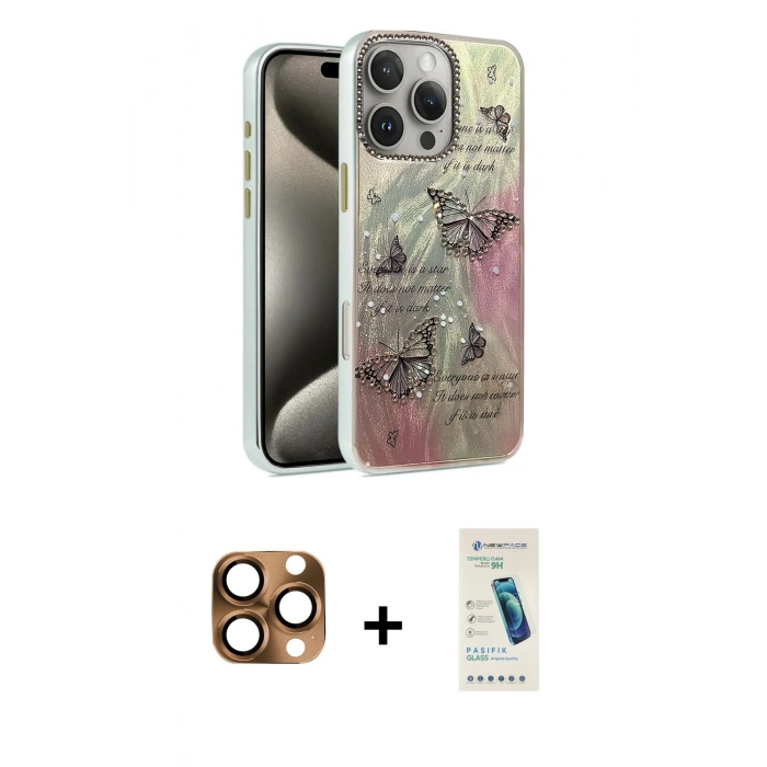 MARSİLYAN™- iPhone 16 Pro Max Kılıf Zirve Modern Prime - Şeffaf Pasifik Cam Ekran Koruyucu + Pers Alüminyum Kamera Lens - CLTM