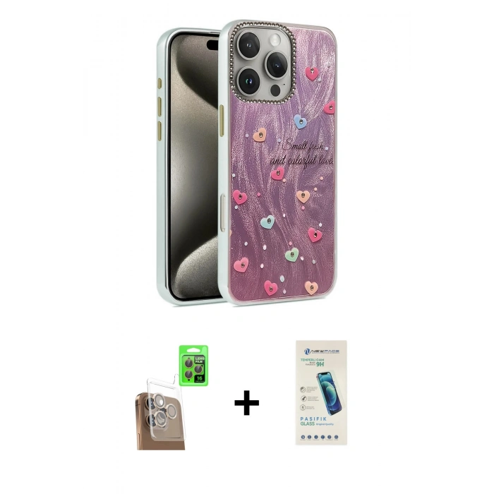 MARSİLYAN™- iPhone 16 Pro Max Kılıf Zirve Modern Prime - Şeffaf Pasifik Cam Ekran Koruyucu + Raze Metal Kamera Lens - CLTM