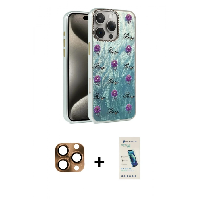 MARSİLYAN™- iPhone 16 Pro Max Kılıf Zirve Modern Prime - Şeffaf Pasifik Cam Ekran Koruyucu + Pers Alüminyum Kamera Lens - CLTM