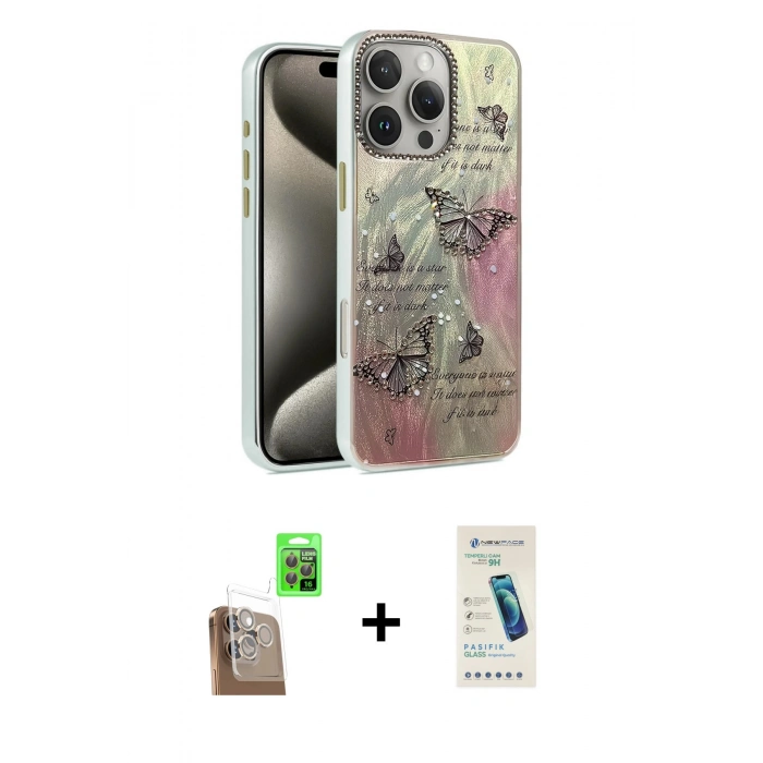 MARSİLYAN™- iPhone 16 Pro Max Kılıf Zirve Modern Prime - Şeffaf Pasifik Cam Ekran Koruyucu + Raze Metal Kamera Lens - CLTM