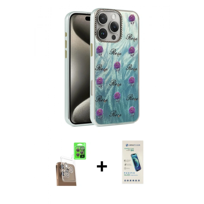 MARSİLYAN™- iPhone 16 Pro Max Kılıf Zirve Modern Prime - Şeffaf Pasifik Cam Ekran Koruyucu + Raze Metal Kamera Lens - CLTM
