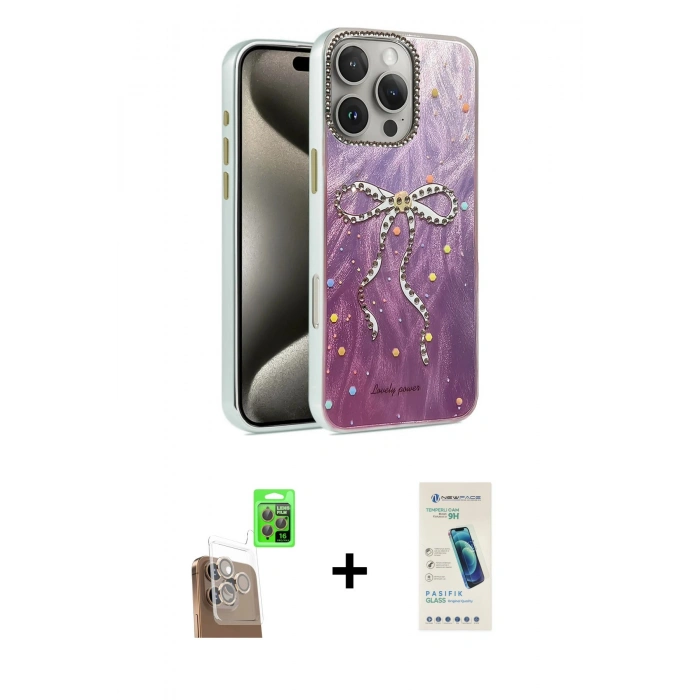 MARSİLYAN™- iPhone 16 Pro Max Kılıf Zirve Modern Prime - Şeffaf Pasifik Cam Ekran Koruyucu + Raze Metal Kamera Lens - CLTM