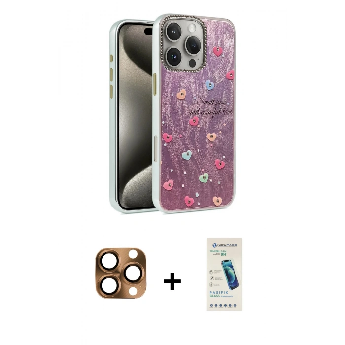 MARSİLYAN™- iPhone 16 Pro Max Kılıf Zirve Modern Prime - Şeffaf Pasifik Cam Ekran Koruyucu + Pers Alüminyum Kamera Lens - CLTM