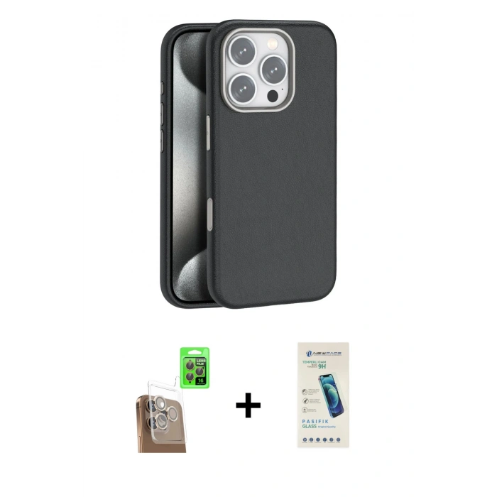 MARSİLYAN™- iPhone 16 Pro Max Kılıf Zirve Modern Prime - Şeffaf Pasifik Cam Ekran Koruyucu + Raze Metal Kamera Lens - CLTM