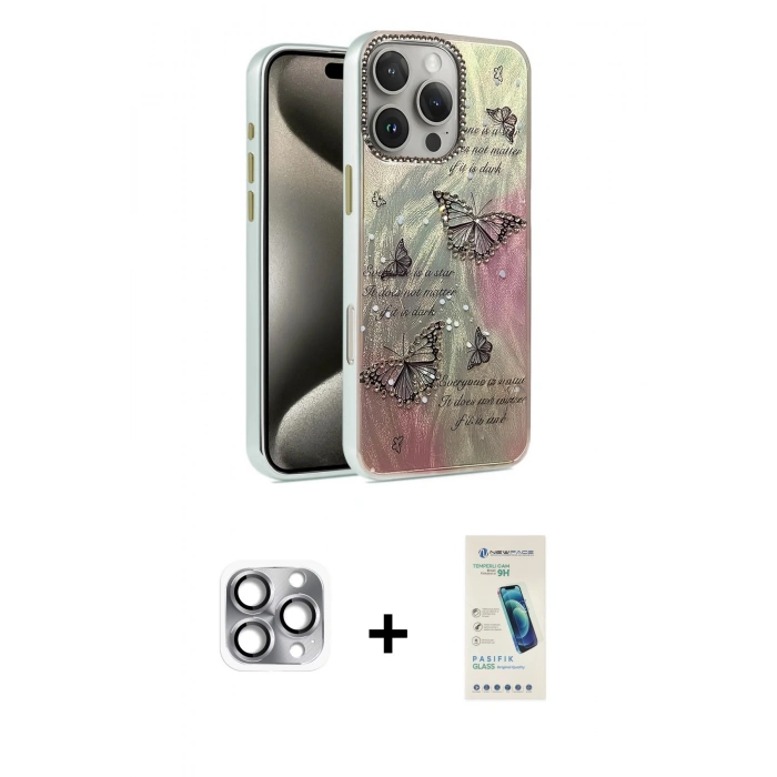 MARSİLYAN™- iPhone 16 Pro Max Kılıf Zirve Modern Prime - Şeffaf Pasifik Cam Ekran Koruyucu + Pers Alüminyum Kamera Lens - GI