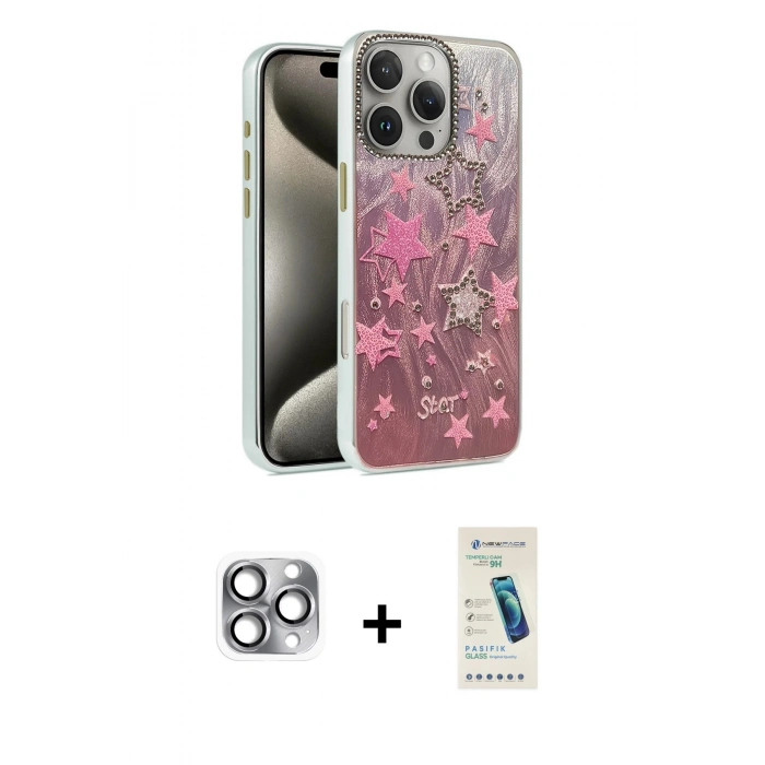 MARSİLYAN™- iPhone 16 Pro Max Kılıf Zirve Modern Prime - Şeffaf Pasifik Cam Ekran Koruyucu + Pers Alüminyum Kamera Lens - GI