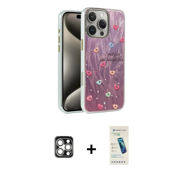 MARSİLYAN™- iPhone 16 Pro Max Kılıf Zirve Modern Prime - Şeffaf Pasifik Cam Ekran Koruyucu + PVD Metal Kamera Lens - GS