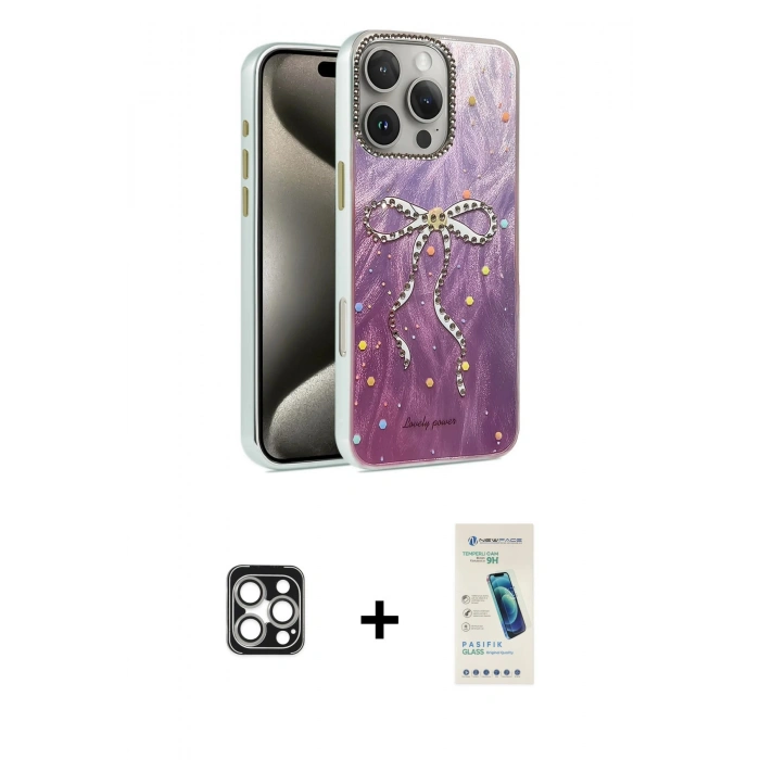 MARSİLYAN™- iPhone 16 Pro Max Kılıf Zirve Modern Prime - Şeffaf Pasifik Cam Ekran Koruyucu + PVD Metal Kamera Lens - GS