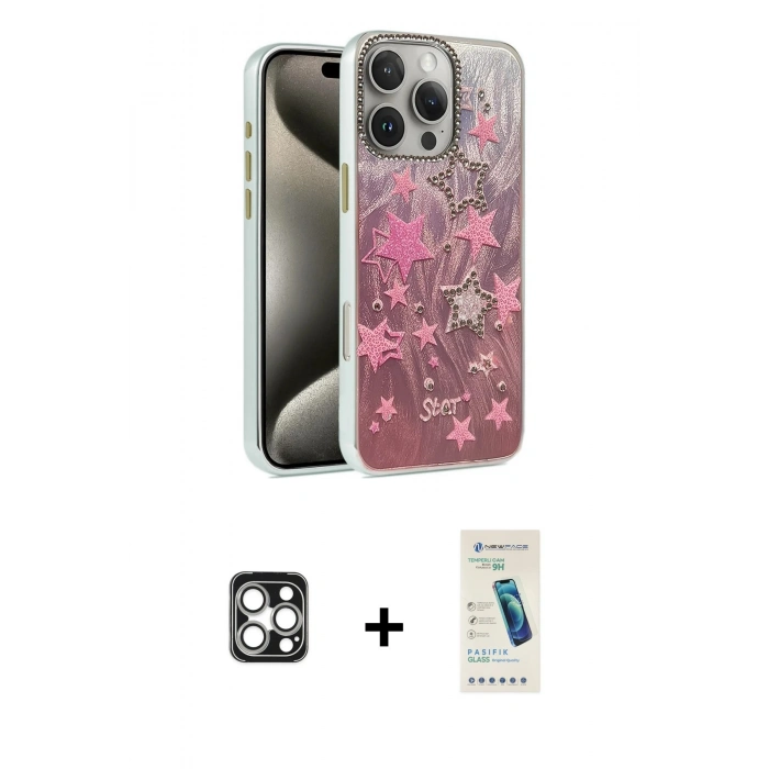MARSİLYAN™- iPhone 16 Pro Max Kılıf Zirve Modern Prime - Şeffaf Pasifik Cam Ekran Koruyucu + PVD Metal Kamera Lens - GS