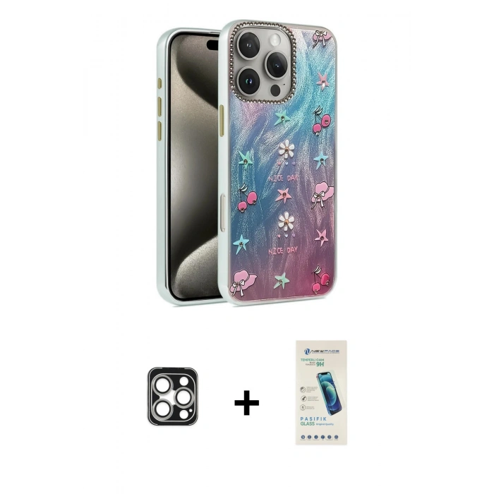 MARSİLYAN™- iPhone 16 Pro Max Kılıf Zirve Modern Prime - Şeffaf Pasifik Cam Ekran Koruyucu + PVD Metal Kamera Lens - GS