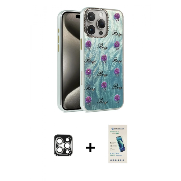 MARSİLYAN™- iPhone 16 Pro Max Kılıf Zirve Modern Prime - Şeffaf Pasifik Cam Ekran Koruyucu + PVD Metal Kamera Lens - GS