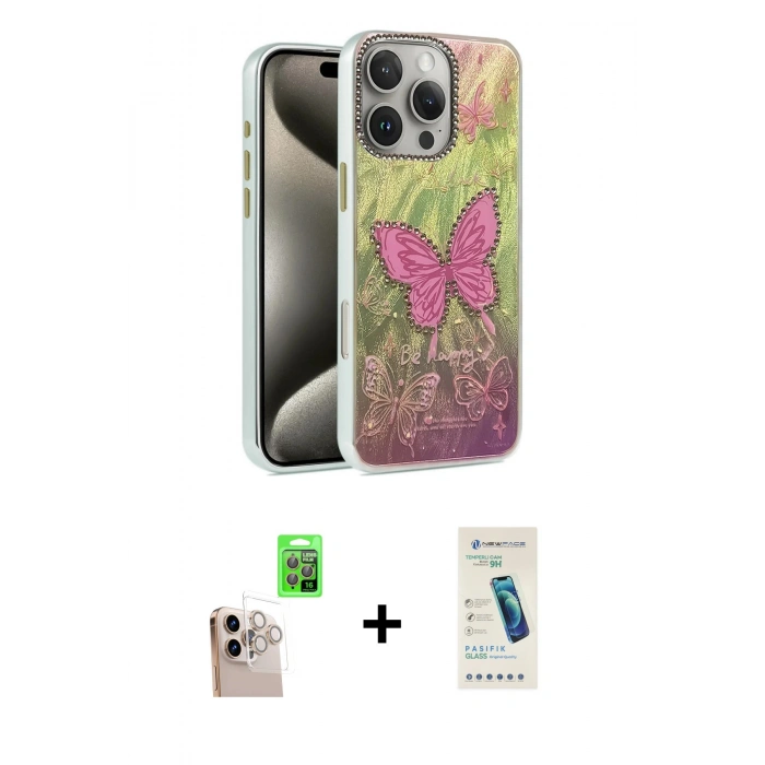 MARSİLYAN™- iPhone 16 Pro Max Kılıf Zirve Modern Prime - Şeffaf Pasifik Cam Ekran Koruyucu + Raze Metal Kamera Lens - NLGY