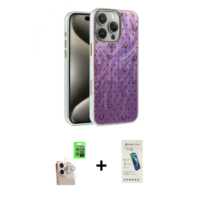 MARSİLYAN™- iPhone 16 Pro Max Kılıf Zirve Modern Prime - Şeffaf Pasifik Cam Ekran Koruyucu + Raze Metal Kamera Lens - NLGY
