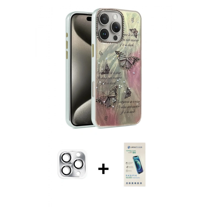 MARSİLYAN™- iPhone 16 Pro Max Kılıf Zirve Modern Prime - Şeffaf Pasifik Cam Ekran Koruyucu + Pers Alüminyum Kamera Lens - GS