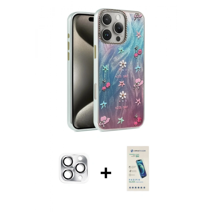 MARSİLYAN™- iPhone 16 Pro Max Kılıf Zirve Modern Prime - Şeffaf Pasifik Cam Ekran Koruyucu + Pers Alüminyum Kamera Lens - GS