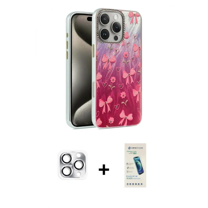 MARSİLYAN™- iPhone 16 Pro Max Kılıf Zirve Modern Prime - Şeffaf Pasifik Cam Ekran Koruyucu + Pers Alüminyum Kamera Lens - GS