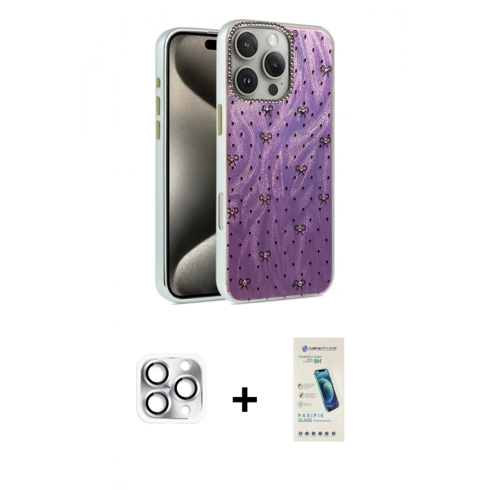 MARSİLYAN™- iPhone 16 Pro Max Kılıf Zirve Modern Prime - Şeffaf Pasifik Cam Ekran Koruyucu + Pers Alüminyum Kamera Lens - GS