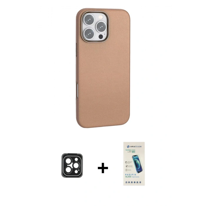 MARSİLYAN™- iPhone 16 Pro Max Kılıf Zirve Modern Prime - Şeffaf Pasifik Cam Ekran Koruyucu + PVD Metal Kamera Lens - SH