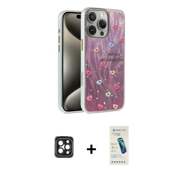 MARSİLYAN™- iPhone 16 Pro Max Kılıf Zirve Modern Prime - Şeffaf Pasifik Cam Ekran Koruyucu + PVD Metal Kamera Lens - SH