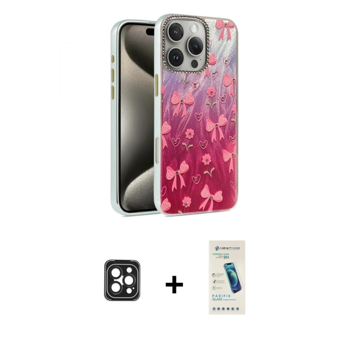 MARSİLYAN™- iPhone 16 Pro Max Kılıf Zirve Modern Prime - Şeffaf Pasifik Cam Ekran Koruyucu + PVD Metal Kamera Lens - SH