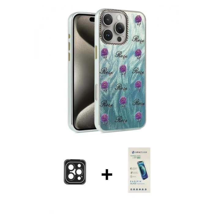 MARSİLYAN™- iPhone 16 Pro Max Kılıf Zirve Modern Prime - Şeffaf Pasifik Cam Ekran Koruyucu + PVD Metal Kamera Lens - SH