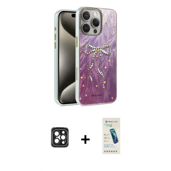 MARSİLYAN™- iPhone 16 Pro Max Kılıf Zirve Modern Prime - Şeffaf Pasifik Cam Ekran Koruyucu + PVD Metal Kamera Lens - SH