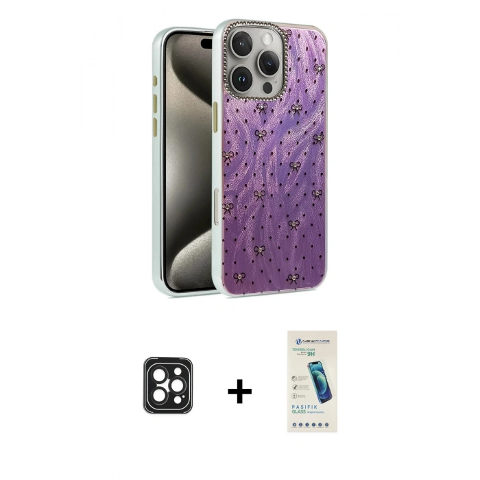 MARSİLYAN™- iPhone 16 Pro Max Kılıf Zirve Modern Prime - Şeffaf Pasifik Cam Ekran Koruyucu + PVD Metal Kamera Lens - SH