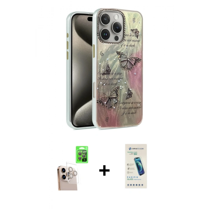 MARSİLYAN™- iPhone 16 Pro Max Kılıf Zirve Modern Prime - Şeffaf Pasifik Cam Ekran Koruyucu + Raze Metal Kamera Lens - NLGY