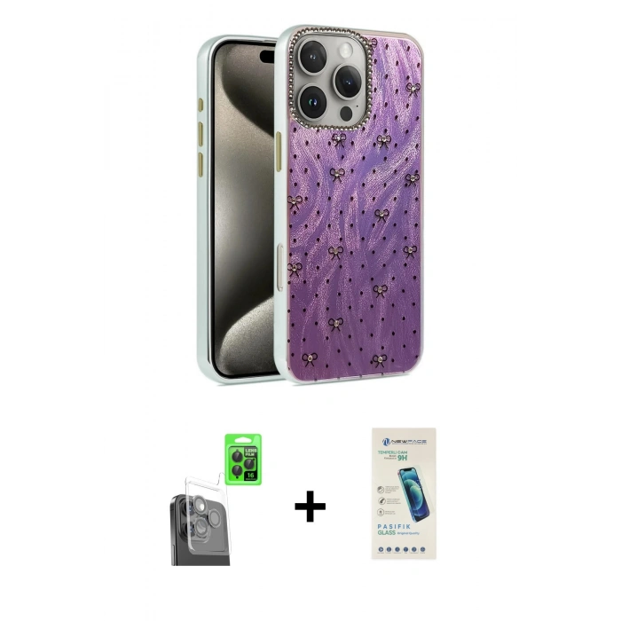 MARSİLYAN™- iPhone 16 Pro Max Kılıf Zirve Modern Prime - Şeffaf Pasifik Cam Ekran Koruyucu + Raze Metal Kamera Lens - SH