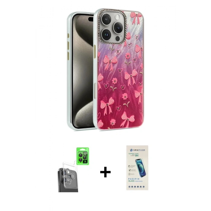 MARSİLYAN™- iPhone 16 Pro Max Kılıf Zirve Modern Prime - Şeffaf Pasifik Cam Ekran Koruyucu + Raze Metal Kamera Lens - SH