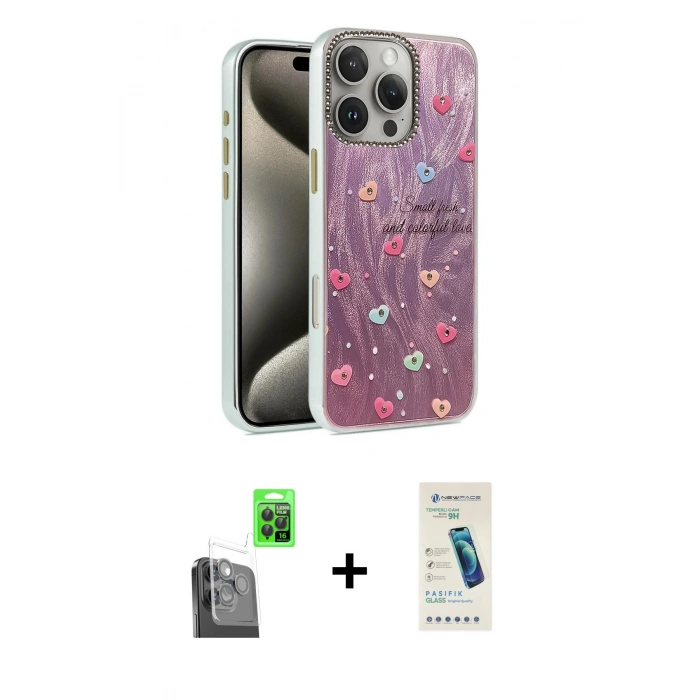 MARSİLYAN™- iPhone 16 Pro Max Kılıf Zirve Modern Prime - Şeffaf Pasifik Cam Ekran Koruyucu + Raze Metal Kamera Lens - SH