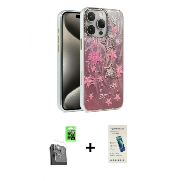 MARSİLYAN™- iPhone 16 Pro Max Kılıf Zirve Modern Prime - Şeffaf Pasifik Cam Ekran Koruyucu + Raze Metal Kamera Lens - SH