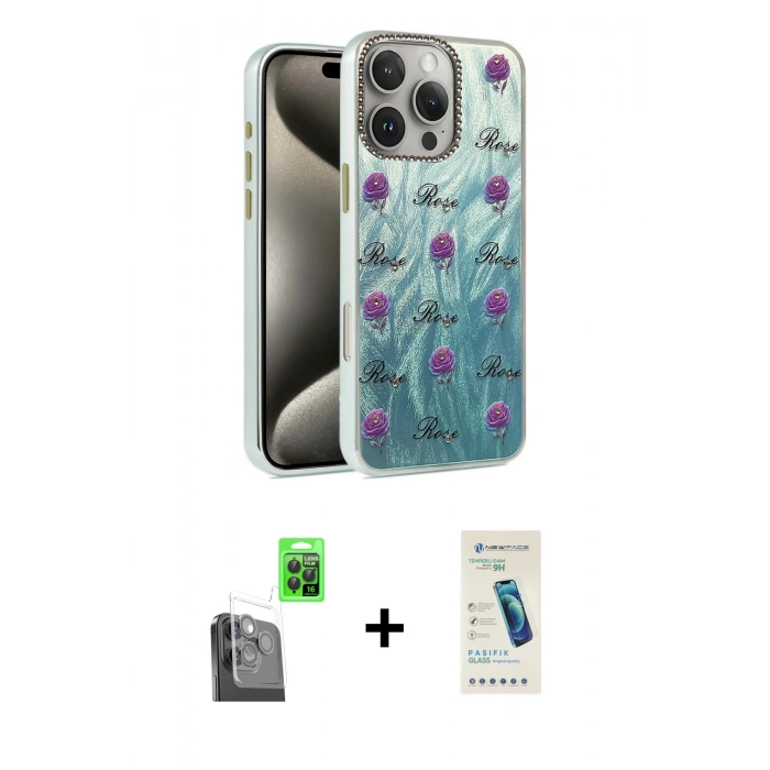 MARSİLYAN™- iPhone 16 Pro Max Kılıf Zirve Modern Prime - Şeffaf Pasifik Cam Ekran Koruyucu + Raze Metal Kamera Lens - SH